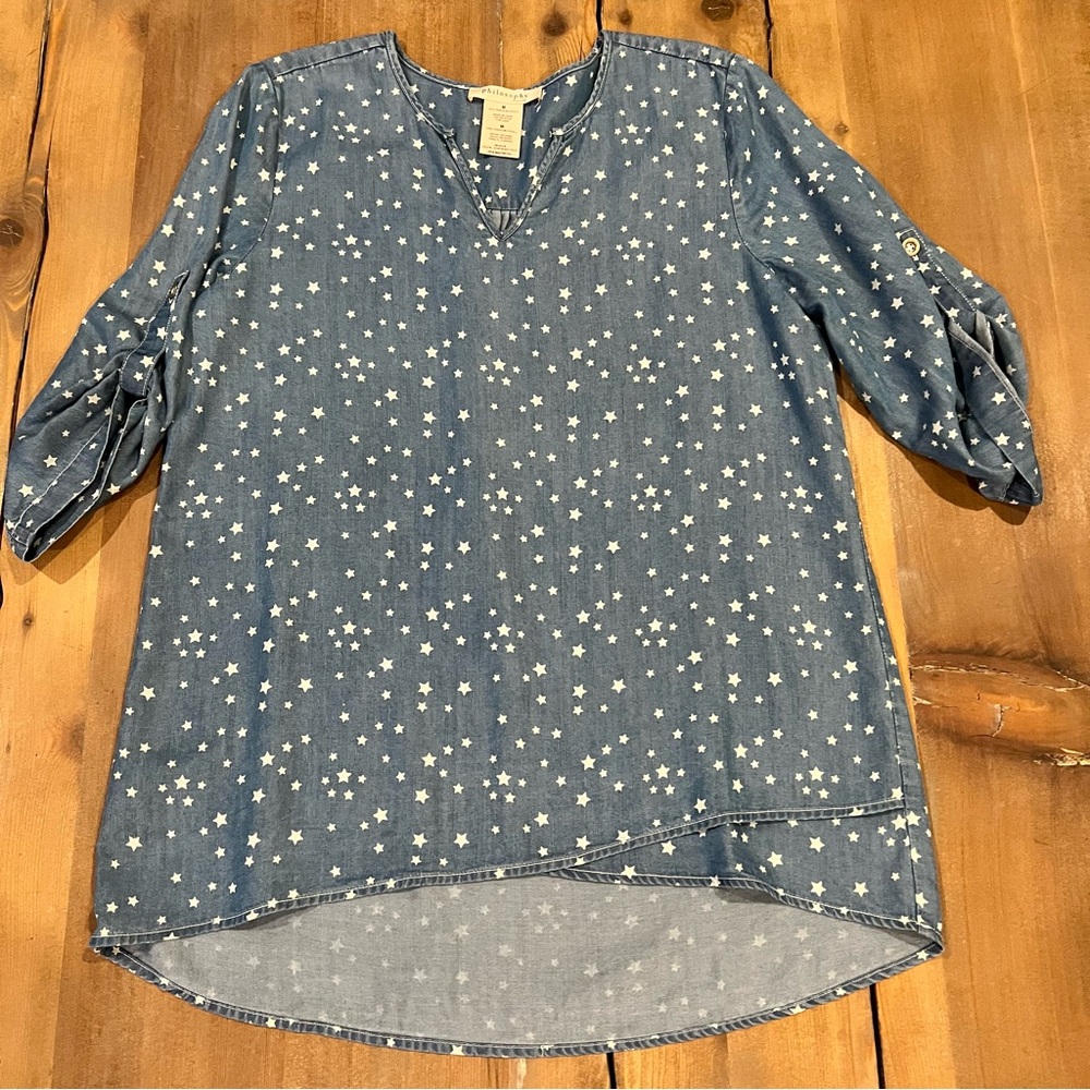 Philosophy Blue Star-Patterned Tunic Top